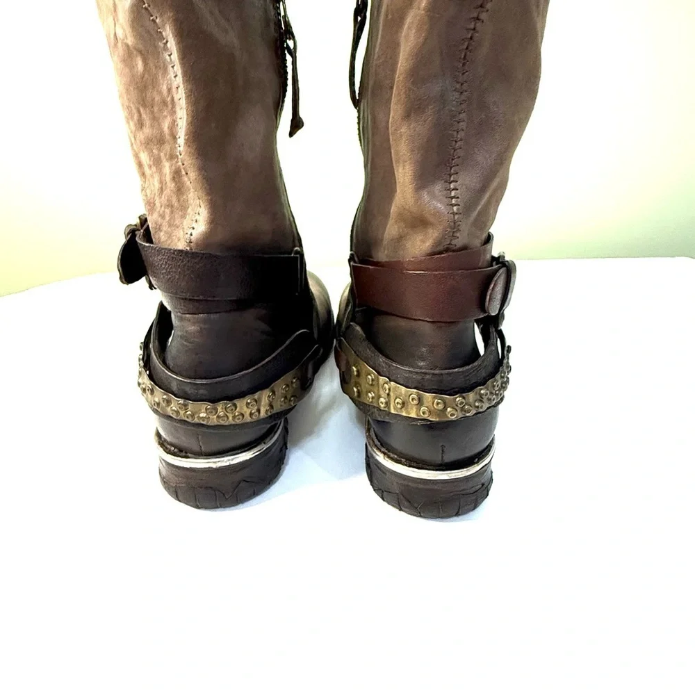 Free People A.S. 98 Air step boho leather boots riding moto woman 7.5 biker‎